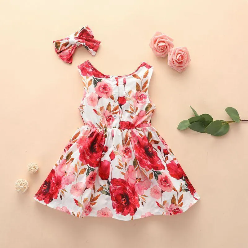 2-piece Floral Printed Dress & Headband for Baby Girl Wholesale children's clothing