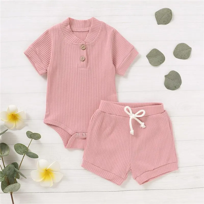 2-piece Solid Knit Bodysuit & Shorts for Baby Wholesale children's clothing