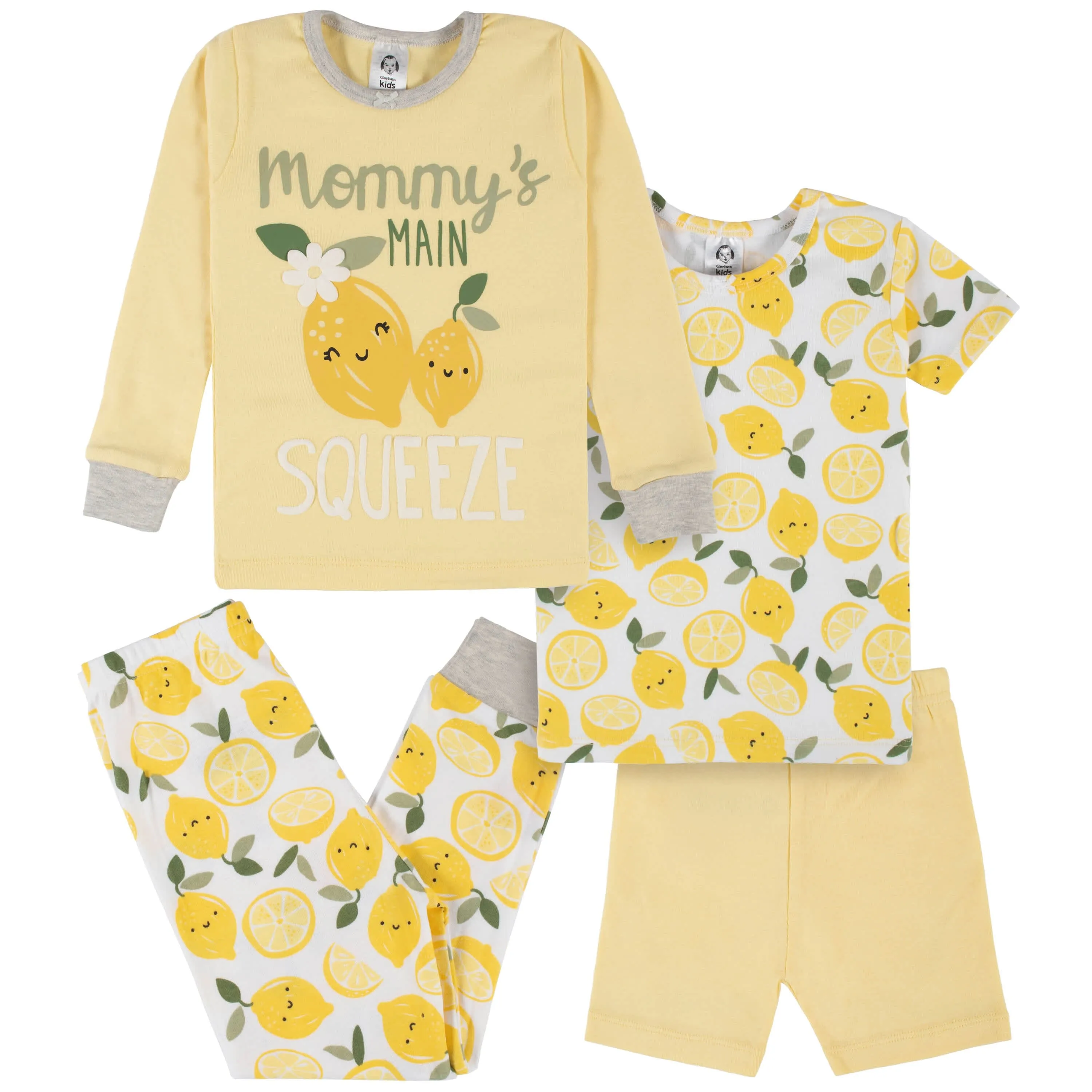 4-Piece Infant & Toddler Girls Lemon Squeeze Snug Fit Cotton Pajamas