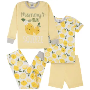 4-Piece Infant & Toddler Girls Lemon Squeeze Snug Fit Cotton Pajamas