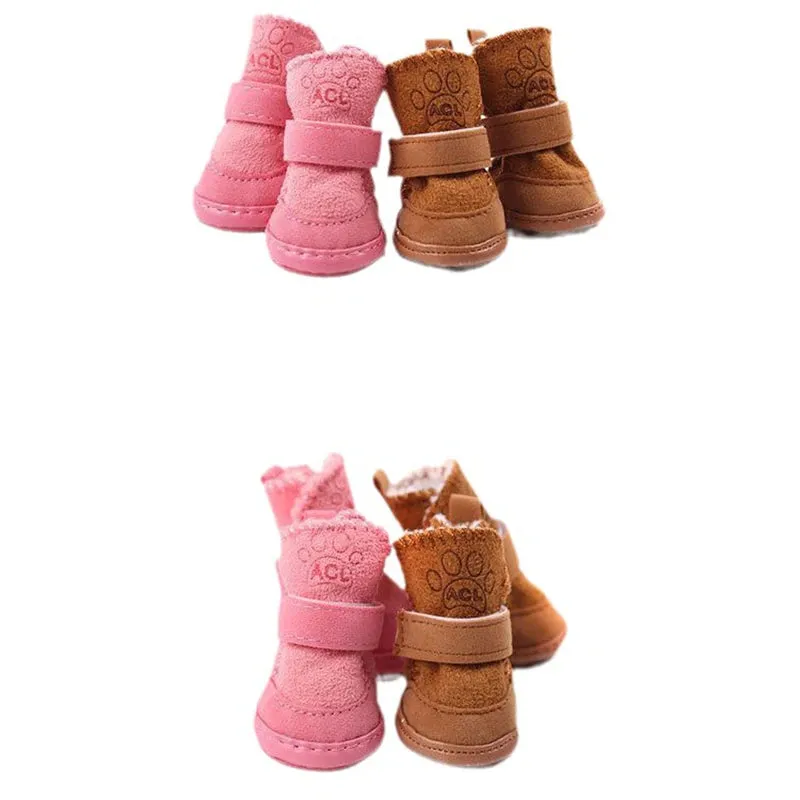 4pcs/set Pet Dog Shoes | Winter Warm Shoes for Small & Medium Dogs | Anti-Slip Puppy Rain & Snow Boots | Cat & Dog Walking Sneakers