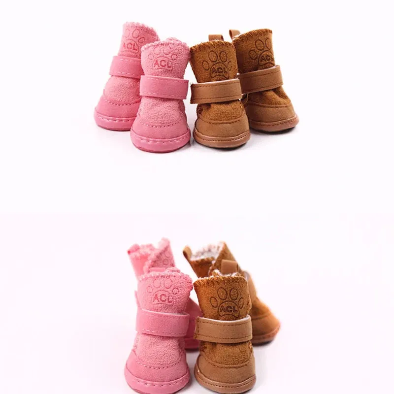 4pcs/set Pet Dog Shoes | Winter Warm Shoes for Small & Medium Dogs | Anti-Slip Puppy Rain & Snow Boots | Cat & Dog Walking Sneakers