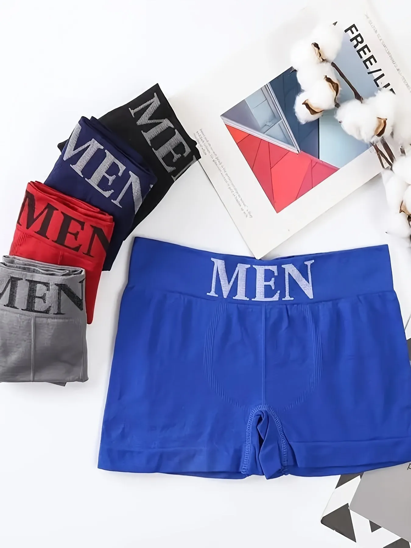 5pcs Men's Plain Color High Stretch Breathable Quick Drying Comfortable Boxer Briefs Underwear