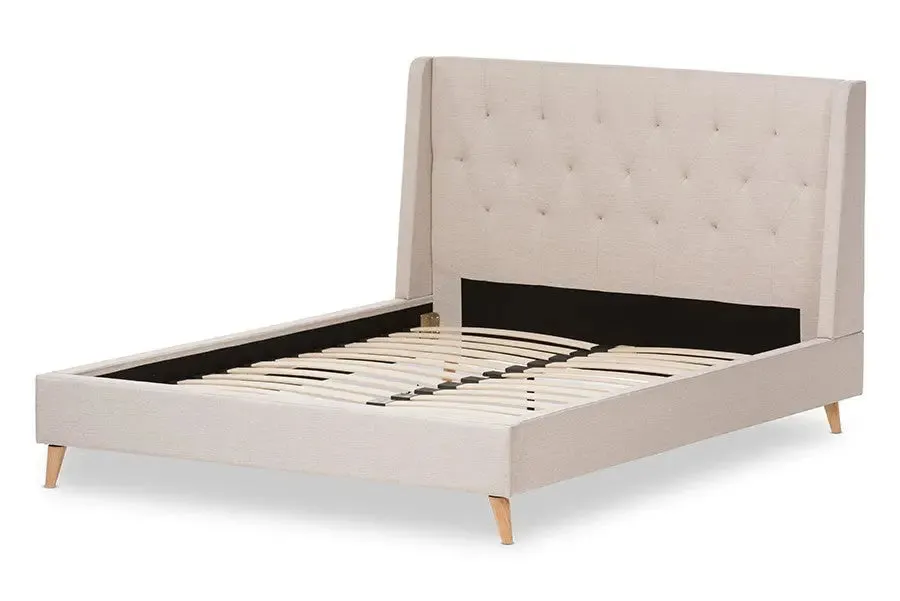 Adelaide Light Beige Fabric Platform Bed w/Button Tufted Headboard (Queen)