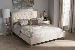 Adelaide Light Beige Fabric Platform Bed w/Button Tufted Headboard (Queen)