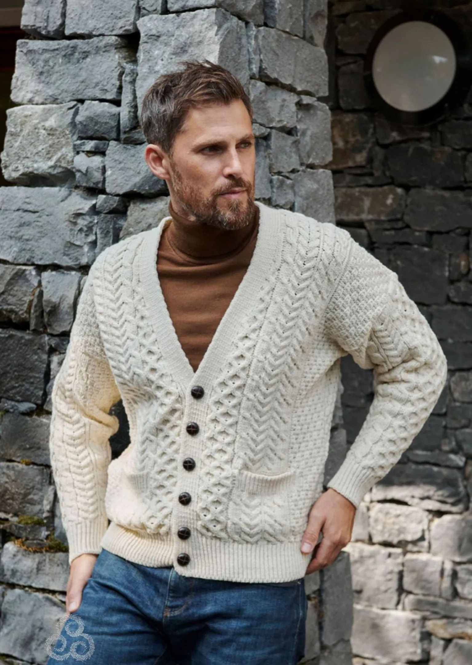 Aran V-Neck Cardigan | Natural