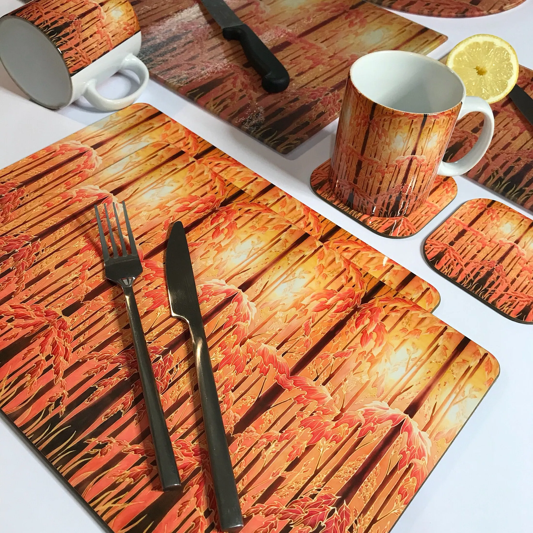 Autumnal Trees Table Mats - Tall trees place mats - Autumn chopping boards