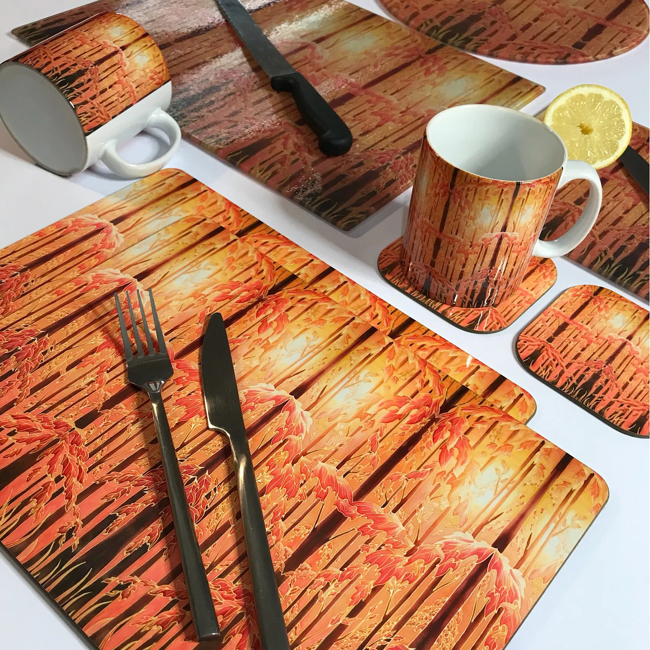 Autumnal Trees Table Mats - Tall trees place mats - Autumn chopping boards