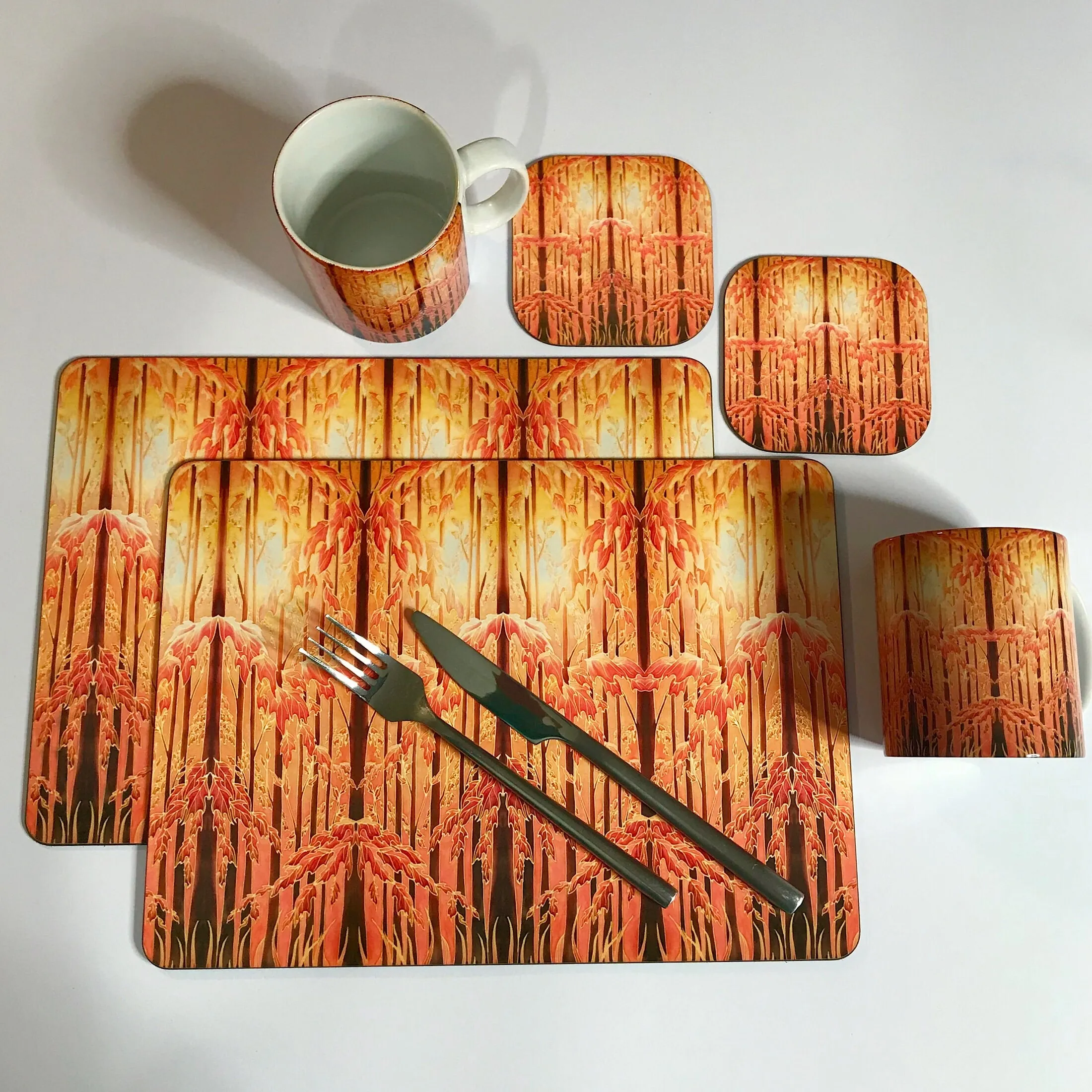 Autumnal Trees Table Mats - Tall trees place mats - Autumn chopping boards