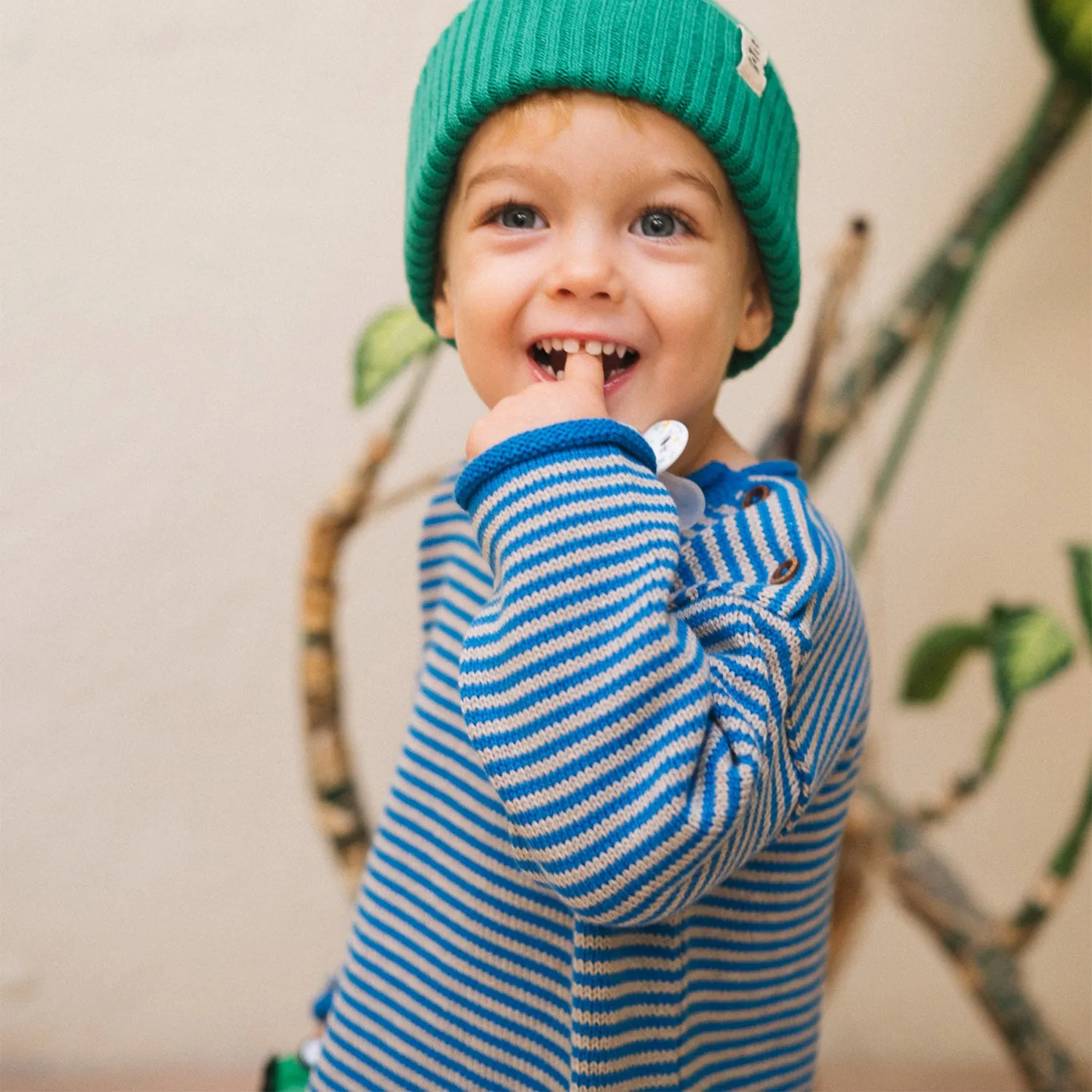 Baby & Kids Cotton Sweater - Latte/Galaxy Blue Stripe