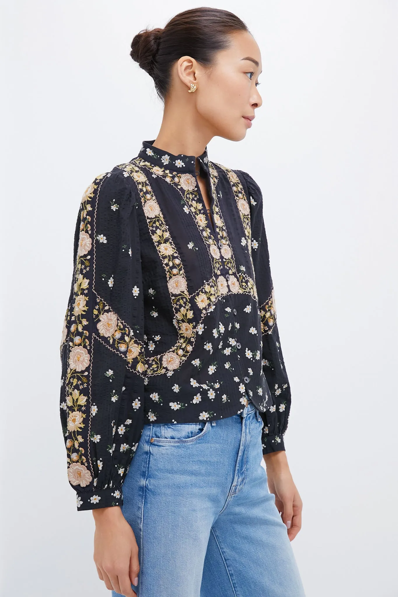 Black Elizabeth Print Long Sleeve Top