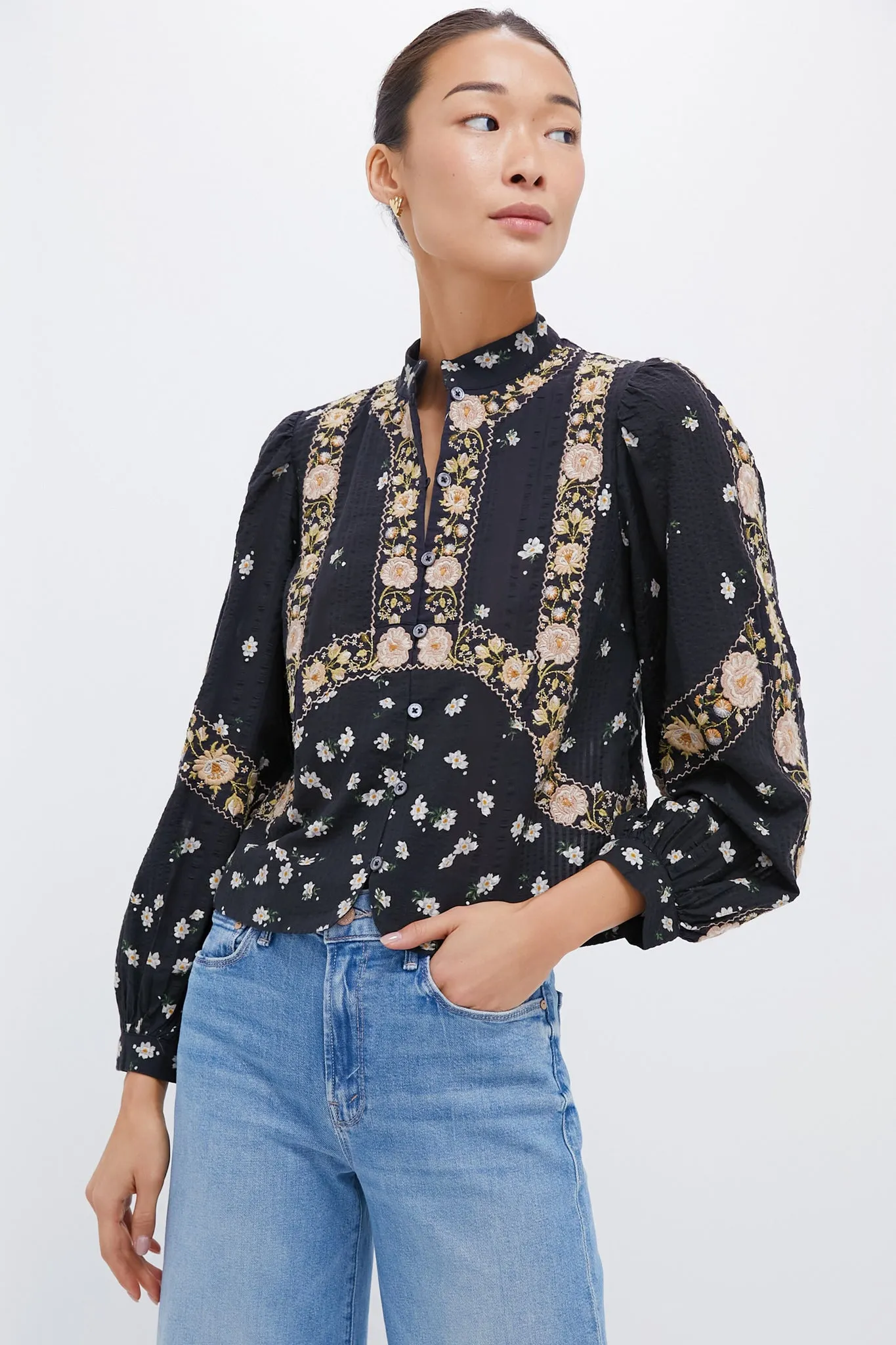 Black Elizabeth Print Long Sleeve Top