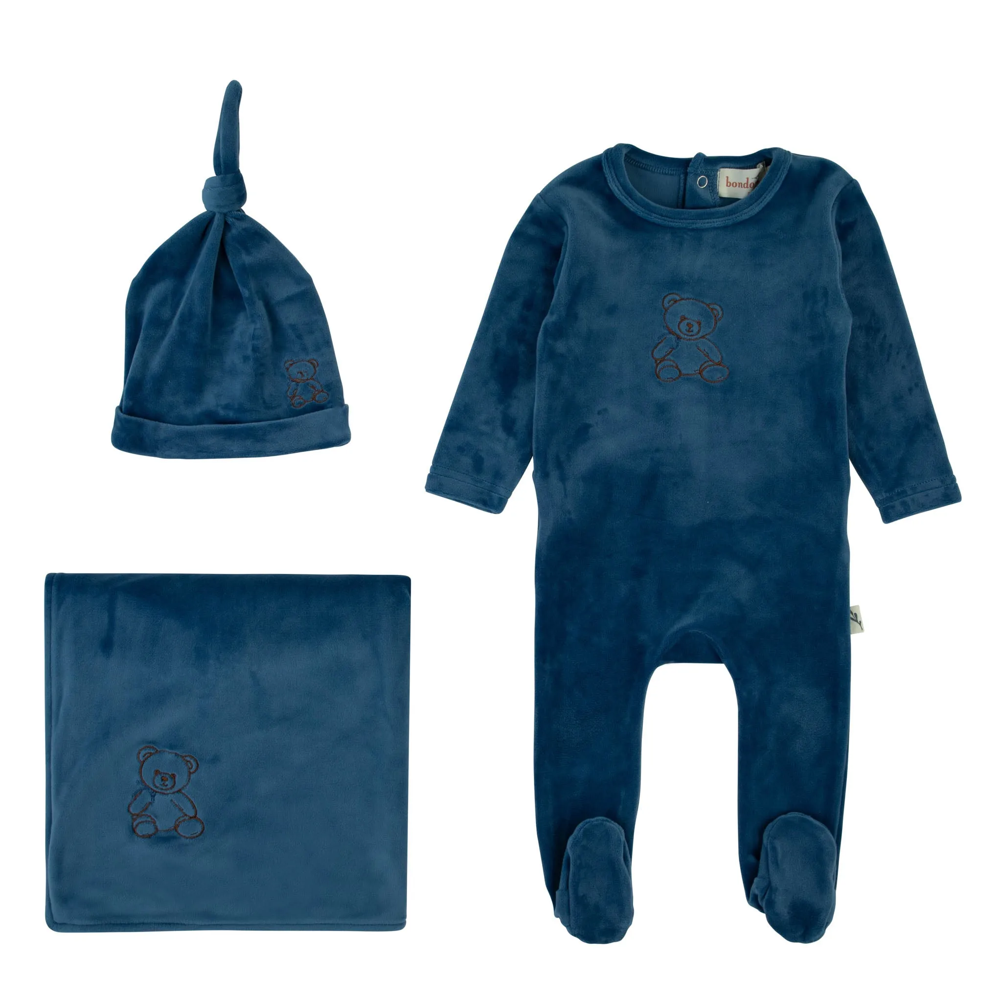 Bondoux Teddy Soft Velour Footie & Bonnet Boys