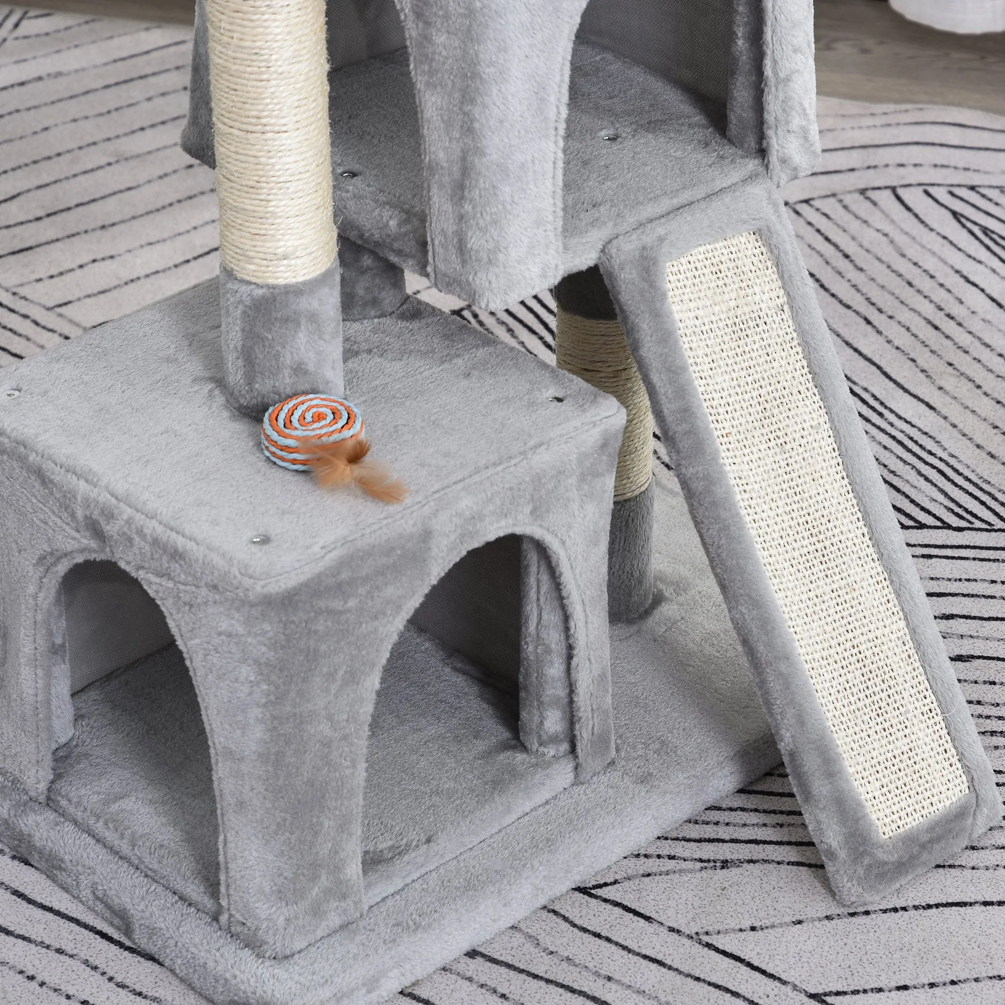 Cat Tree for Indoor Cats Activity Center Kitten Scratching Post Climbing Tower Grey 59 x 39 x 83 cm