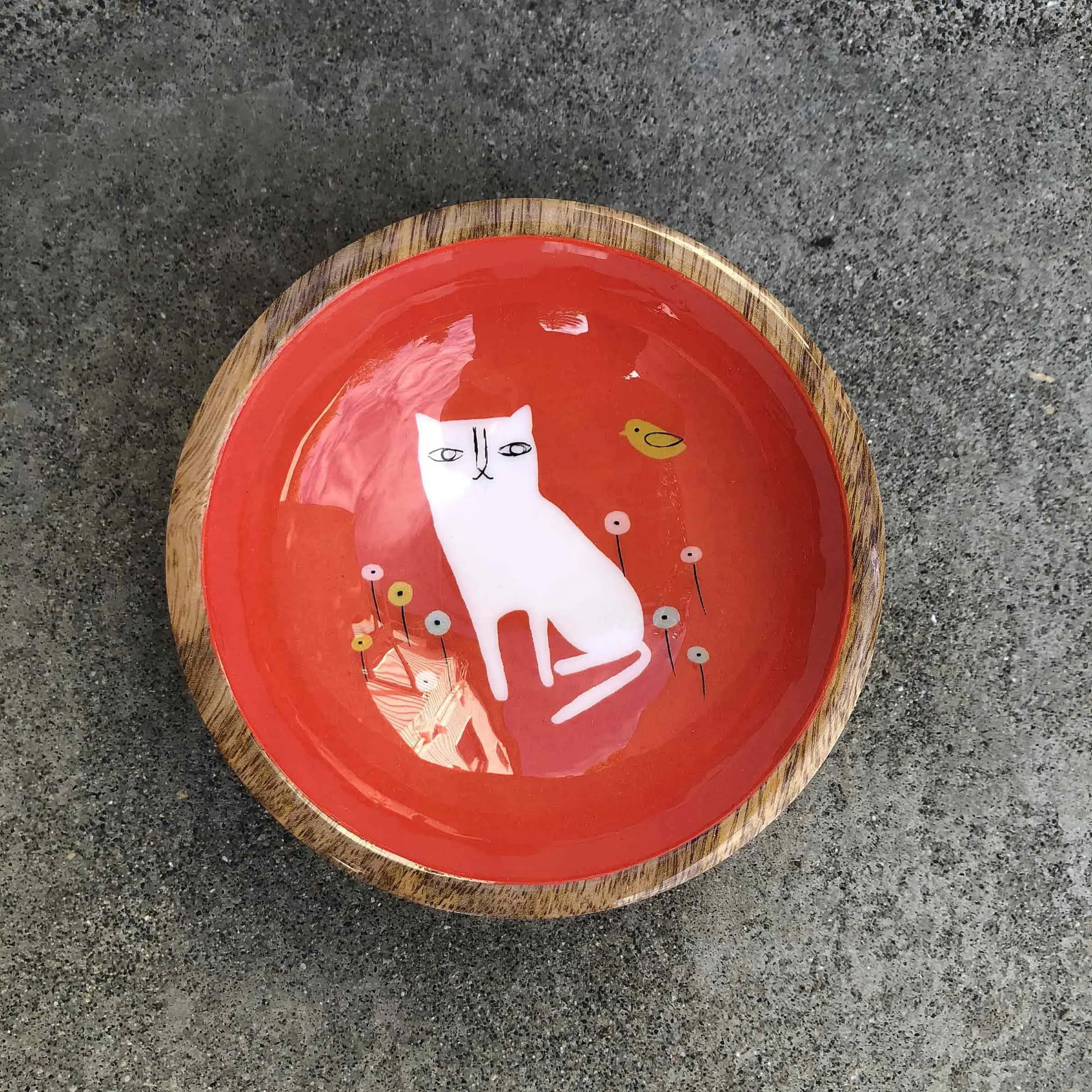 Cats And Poppies Small Mango Wood Bowl