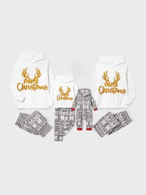 Christmas Family Matching Letters Embroidered Hooded Pajama Set