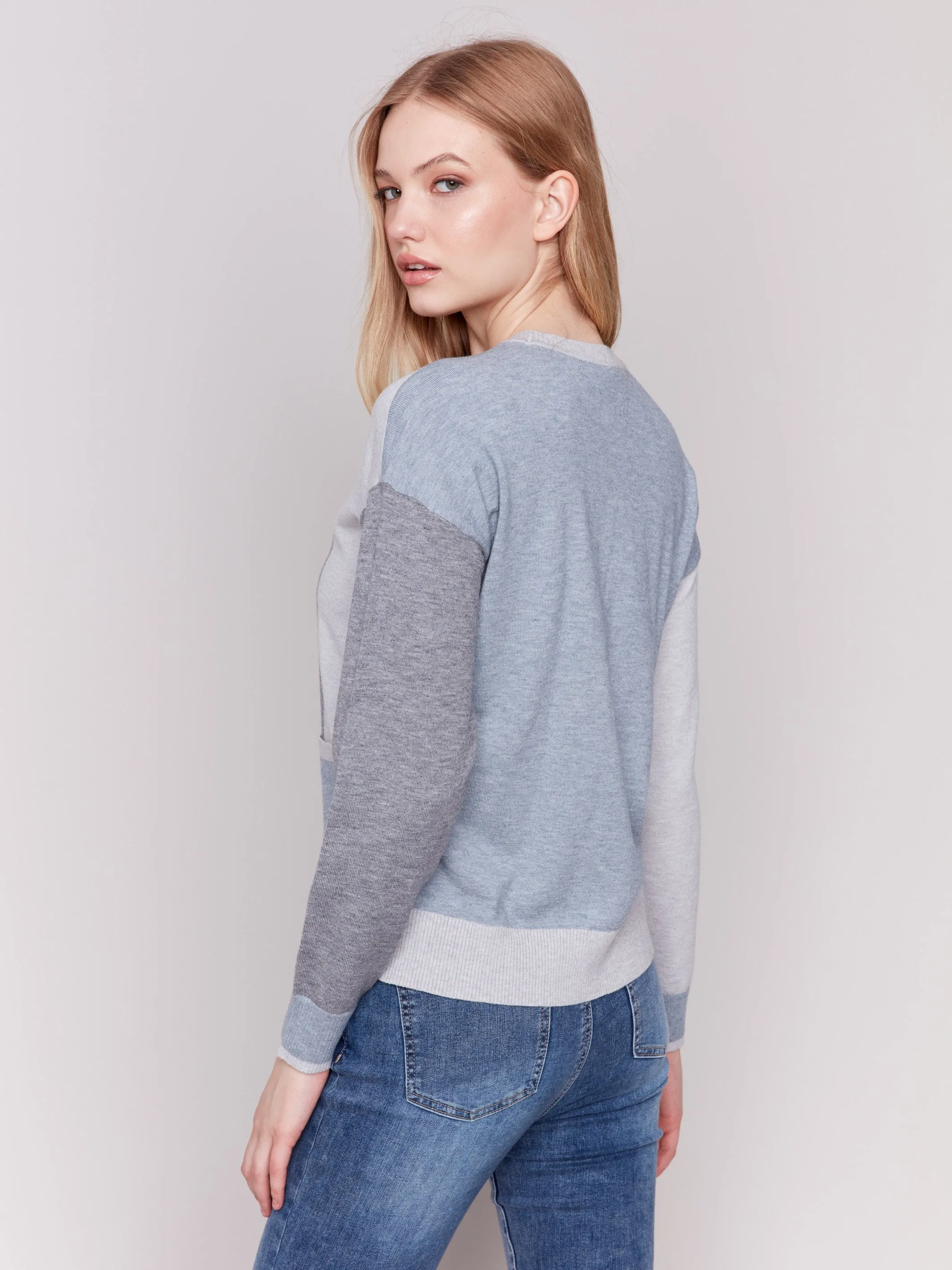 Color Block Sweater with Pocket Detail - Grey