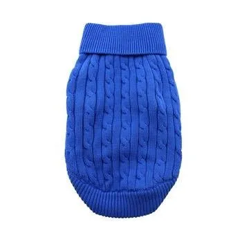 Combed Cotton Cable Knit Dog Sweater - Riverside Blue