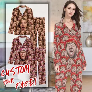 Custom Seamless Face Pajamas Personalized Women's Long Sleeve Pajama Set