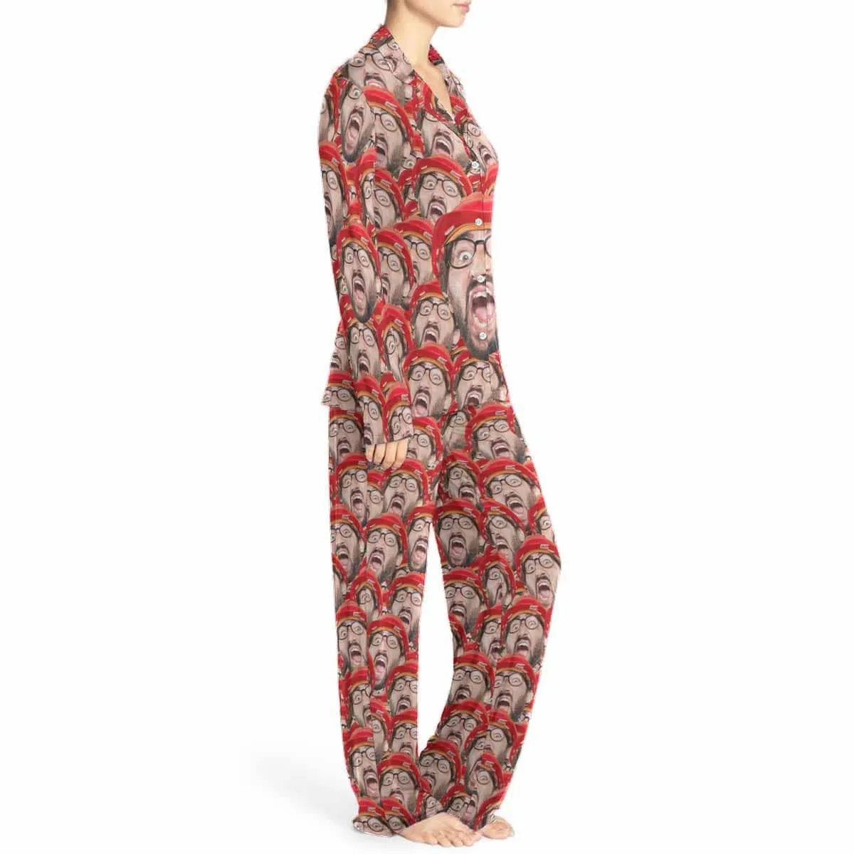 Custom Seamless Face Pajamas Personalized Women's Long Sleeve Pajama Set