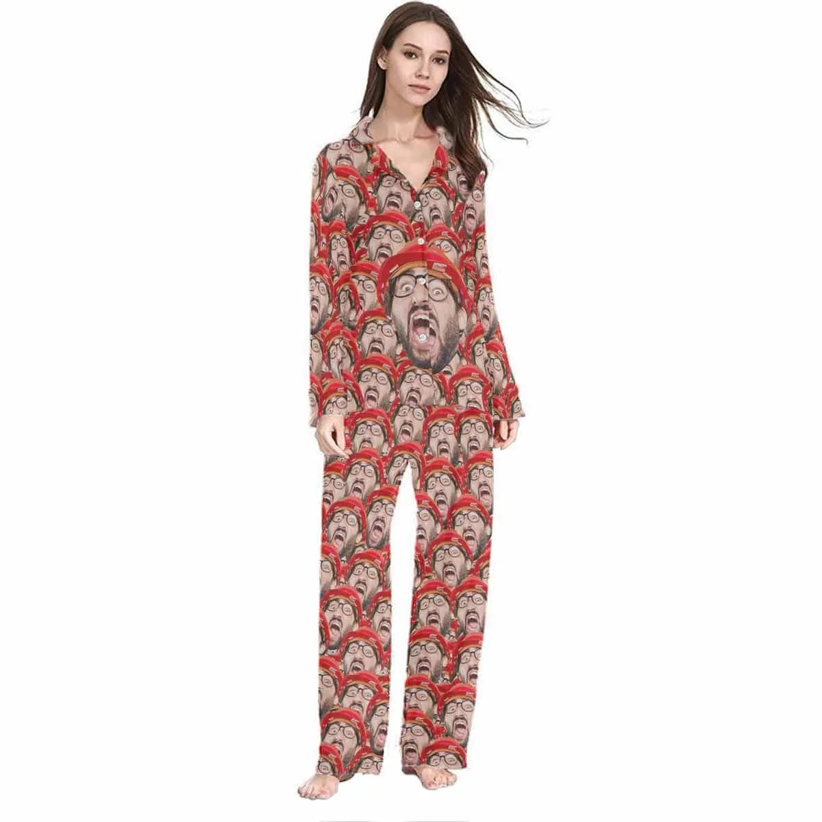 Custom Seamless Face Pajamas Personalized Women's Long Sleeve Pajama Set