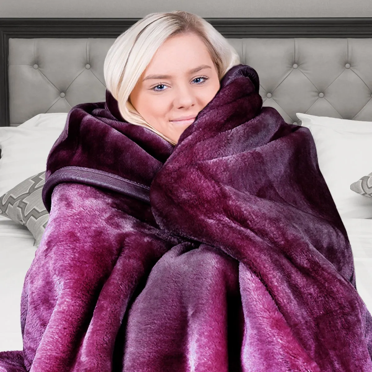 Double-Sided Faux Mink Purple Queen Blanket 600GSM Laura Hill