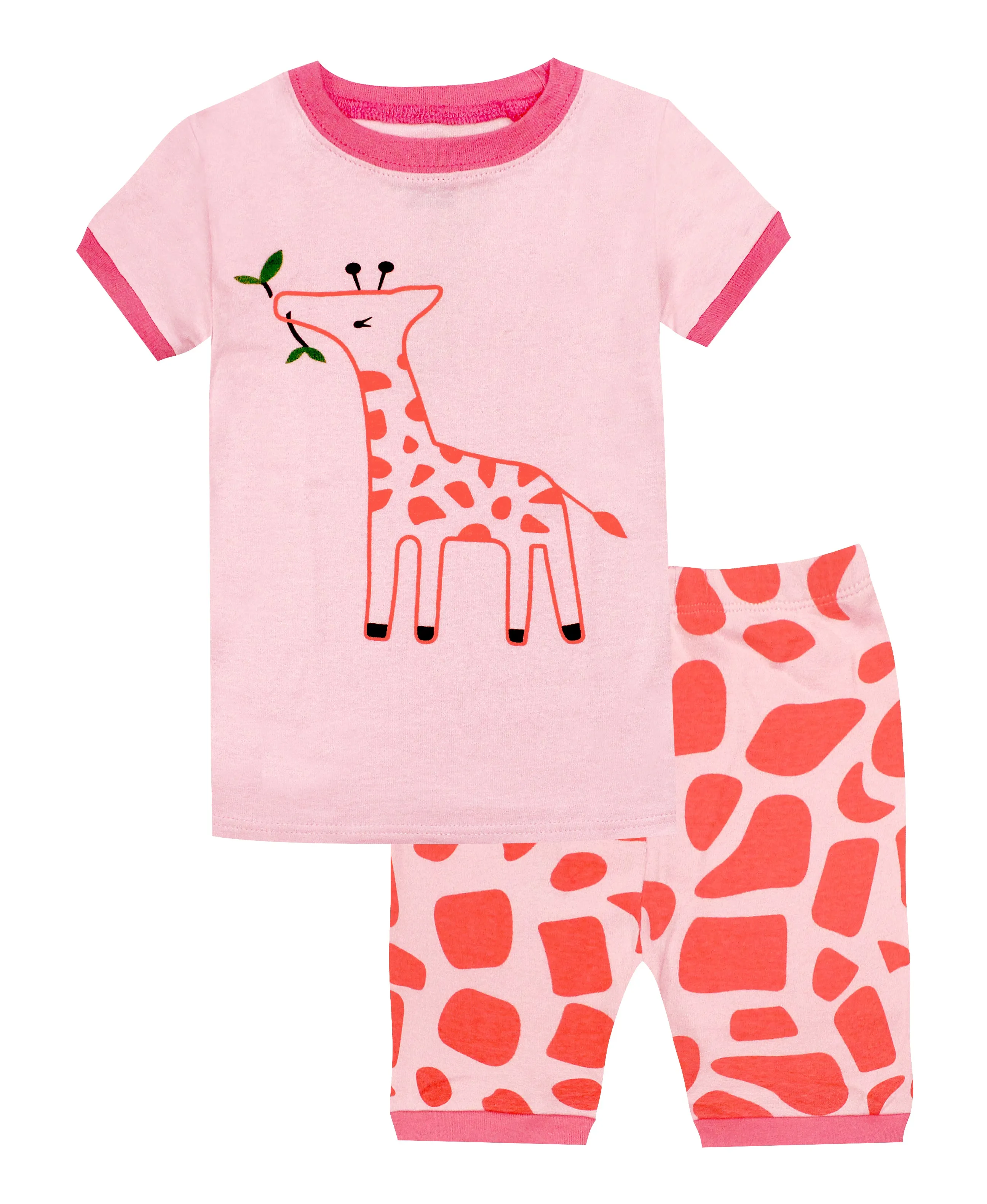 Elowel Girls Shorts Giraffe 2 Piece Pajamas Set 100% Cotton (Size Toddler-10Y)