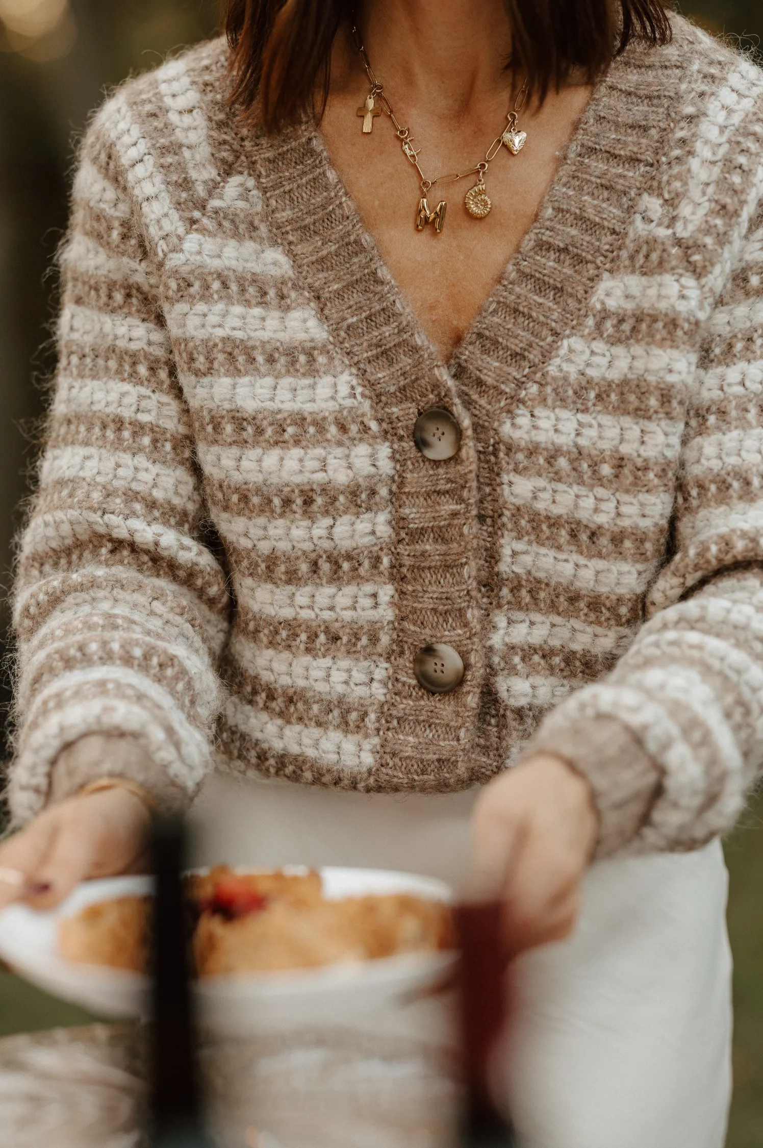 Este Metallic Stripe Cardigan