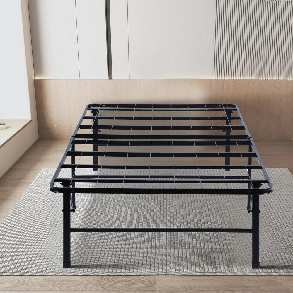 Folding Bed Frame Queen, Heavy Gauge Steel Metal, Underbed Space, Black By Casagear Home