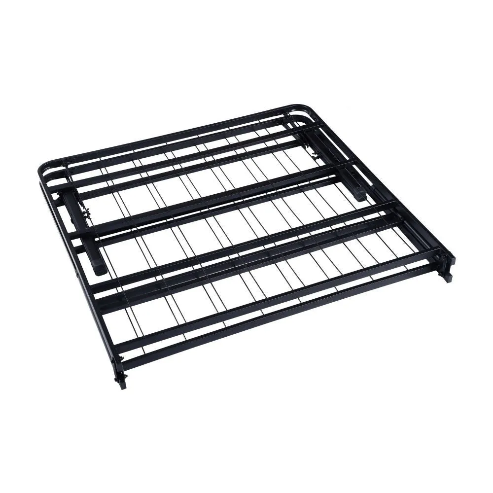 Folding Bed Frame Queen, Heavy Gauge Steel Metal, Underbed Space, Black By Casagear Home