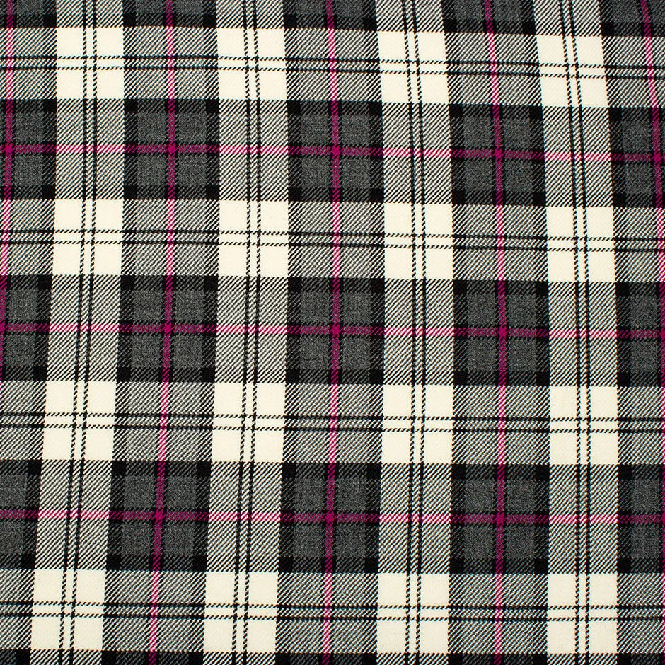 Fuchsia Pink, Ivory & Grey Pure Wool Tartan