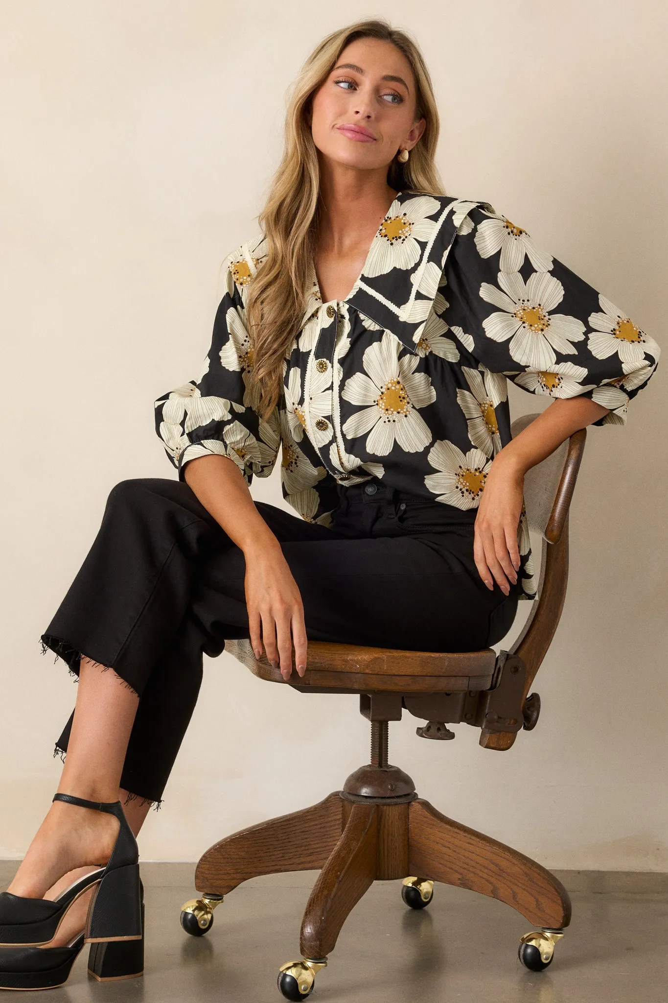 Giving Grace 100% Cotton Black Floral Blouse