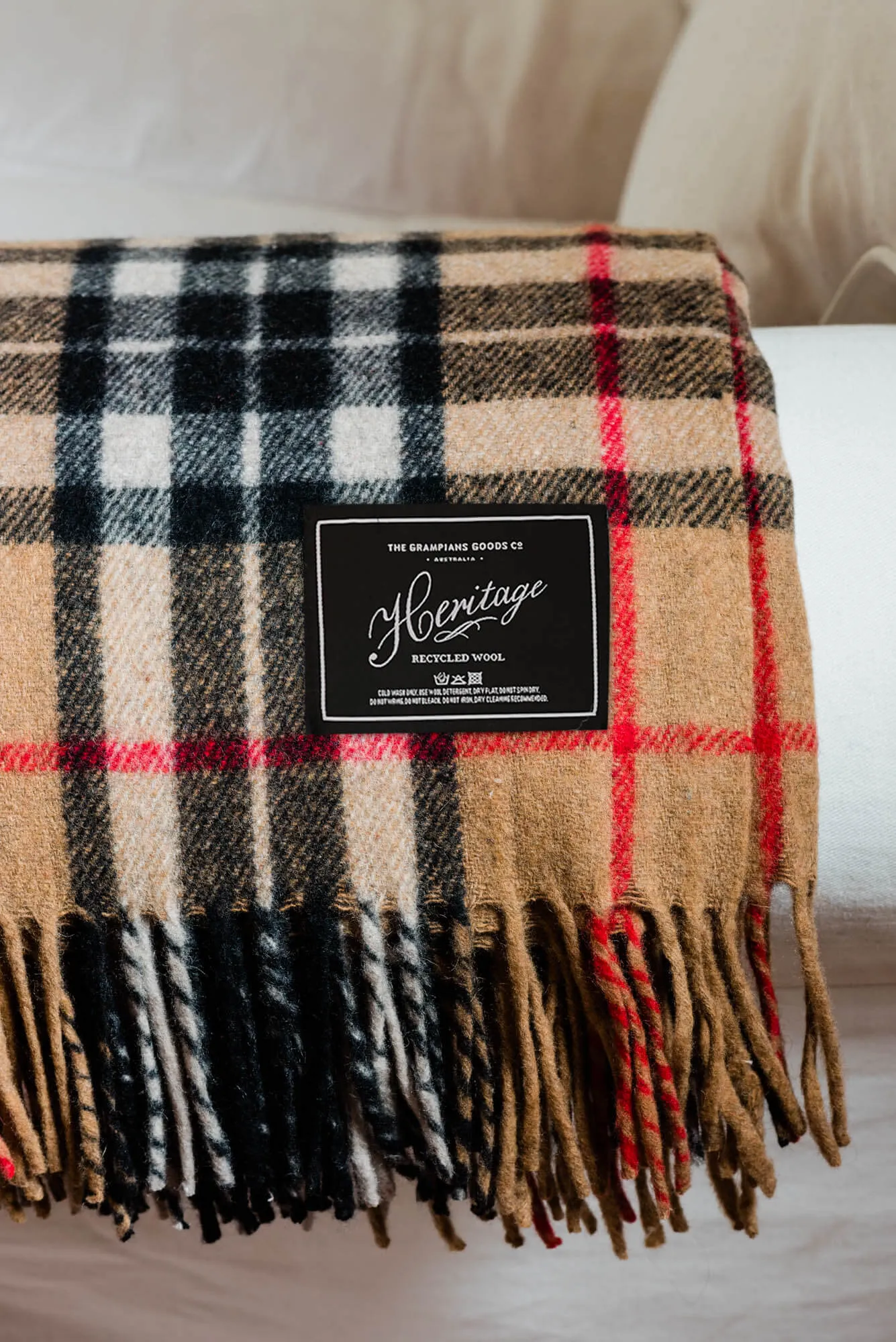 Heritage Collection | Recycled Wool Tartan Blankets | Camel