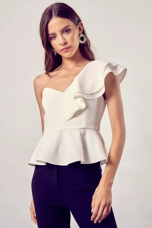 Hot Pink One Shoulder Ruffle Peplum Top