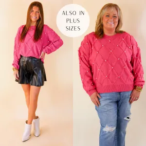 It's The Hour Of Pearl Embroidered Knit Sweater in Hot Pink