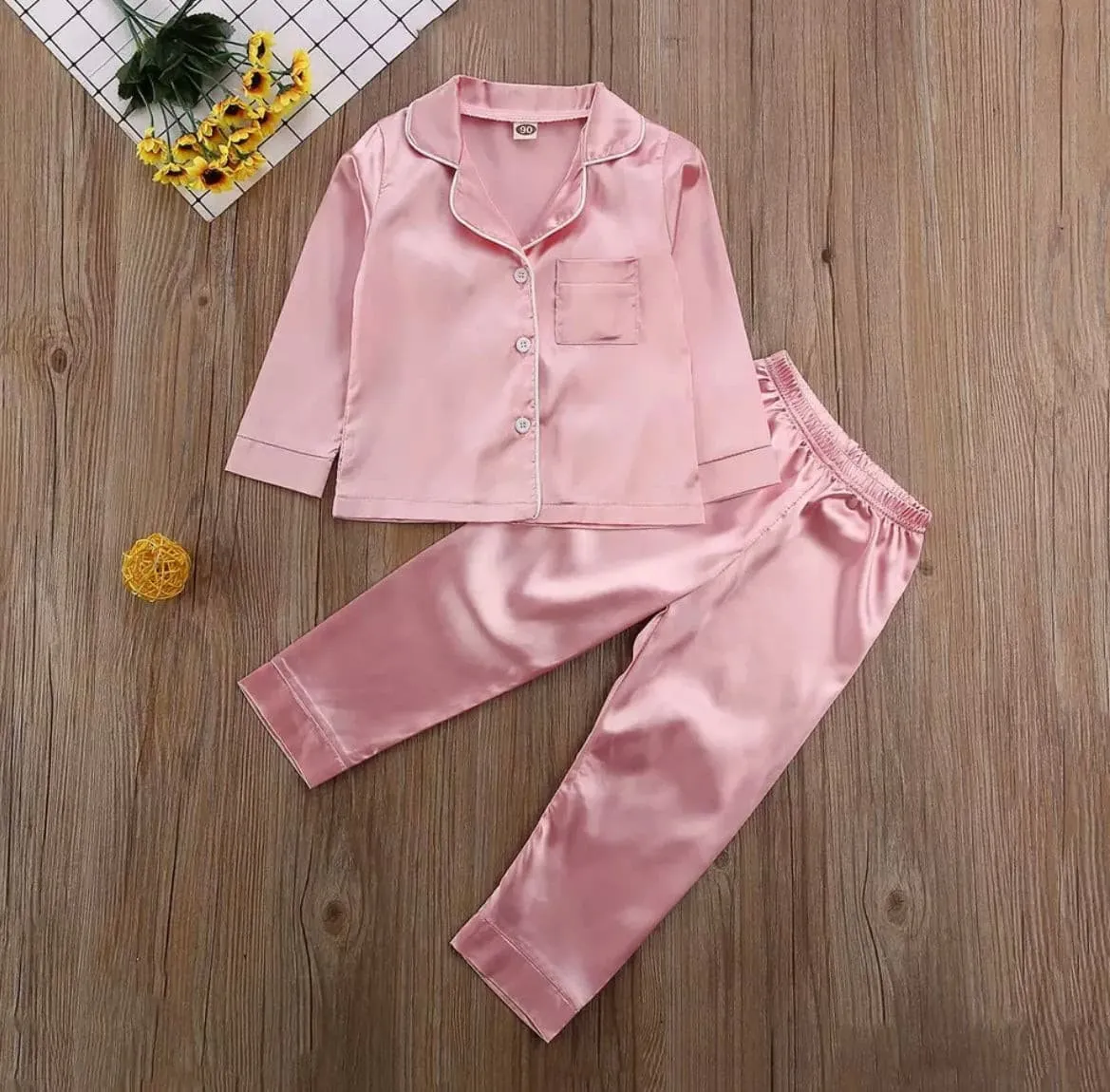 Kids Baby Satin Pyjamas - Baby Pink