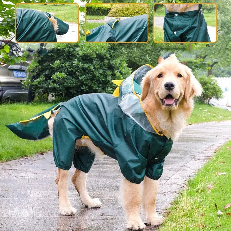 Large Dog Raincoat Dinosaur Style