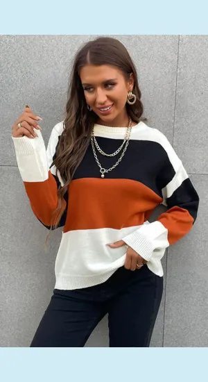 Longing For Fall Stylish Color Block Sweater