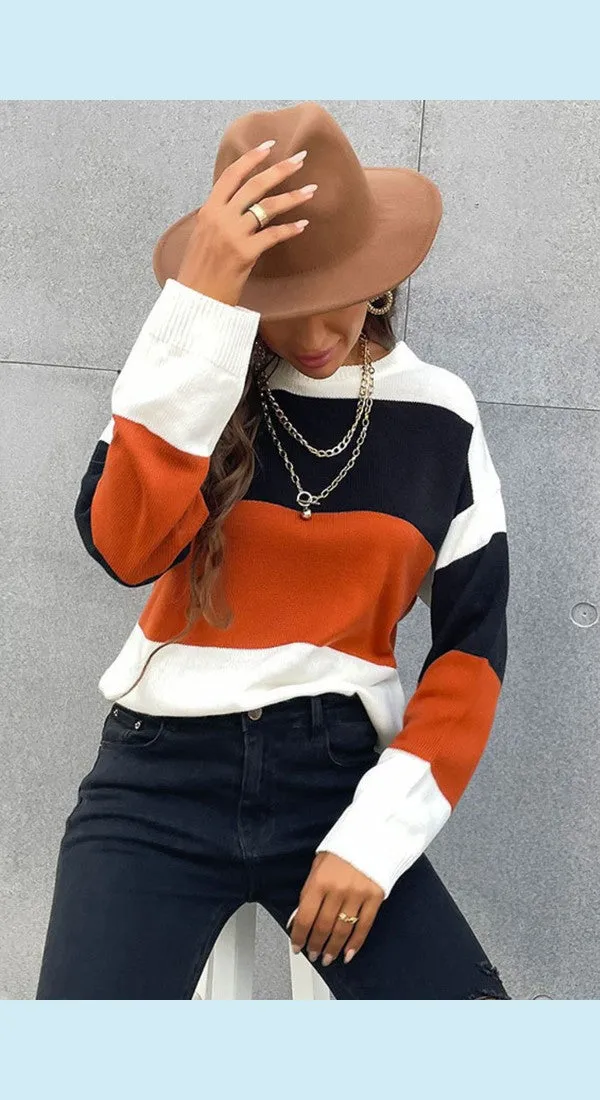 Longing For Fall Stylish Color Block Sweater