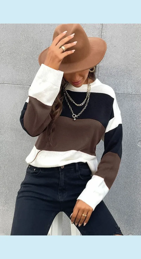 Longing For Fall Stylish Color Block Sweater