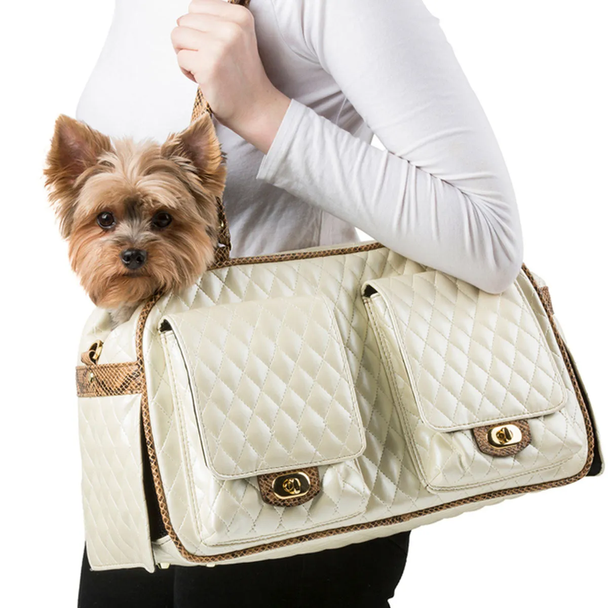 Marlee Pet Carrier - Ivory Quilted with Snake