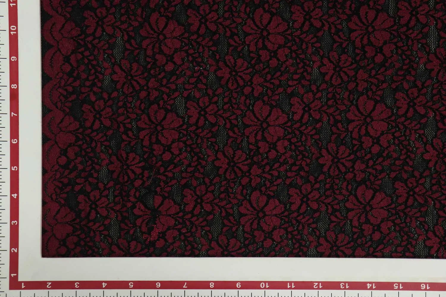 Maroon & Black Floral Lace Polyester Fabric