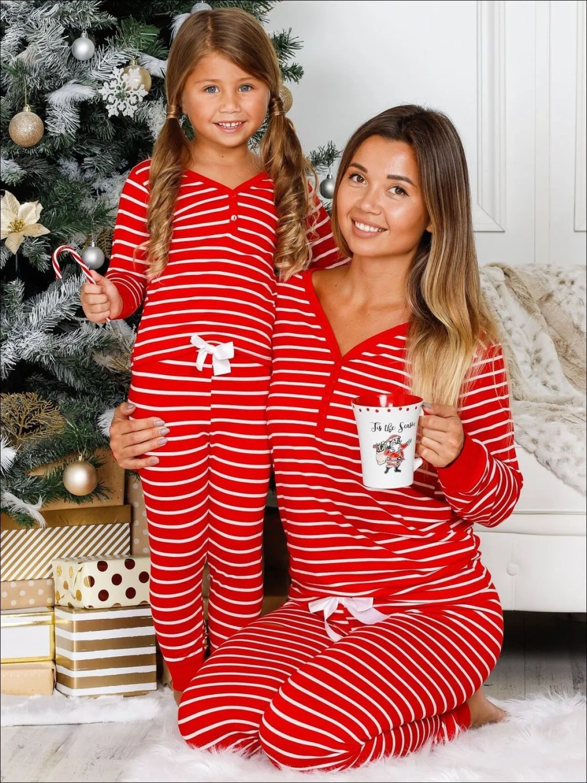 Mommy And Me Long Sleeve Cuffed Holiday Pajamas