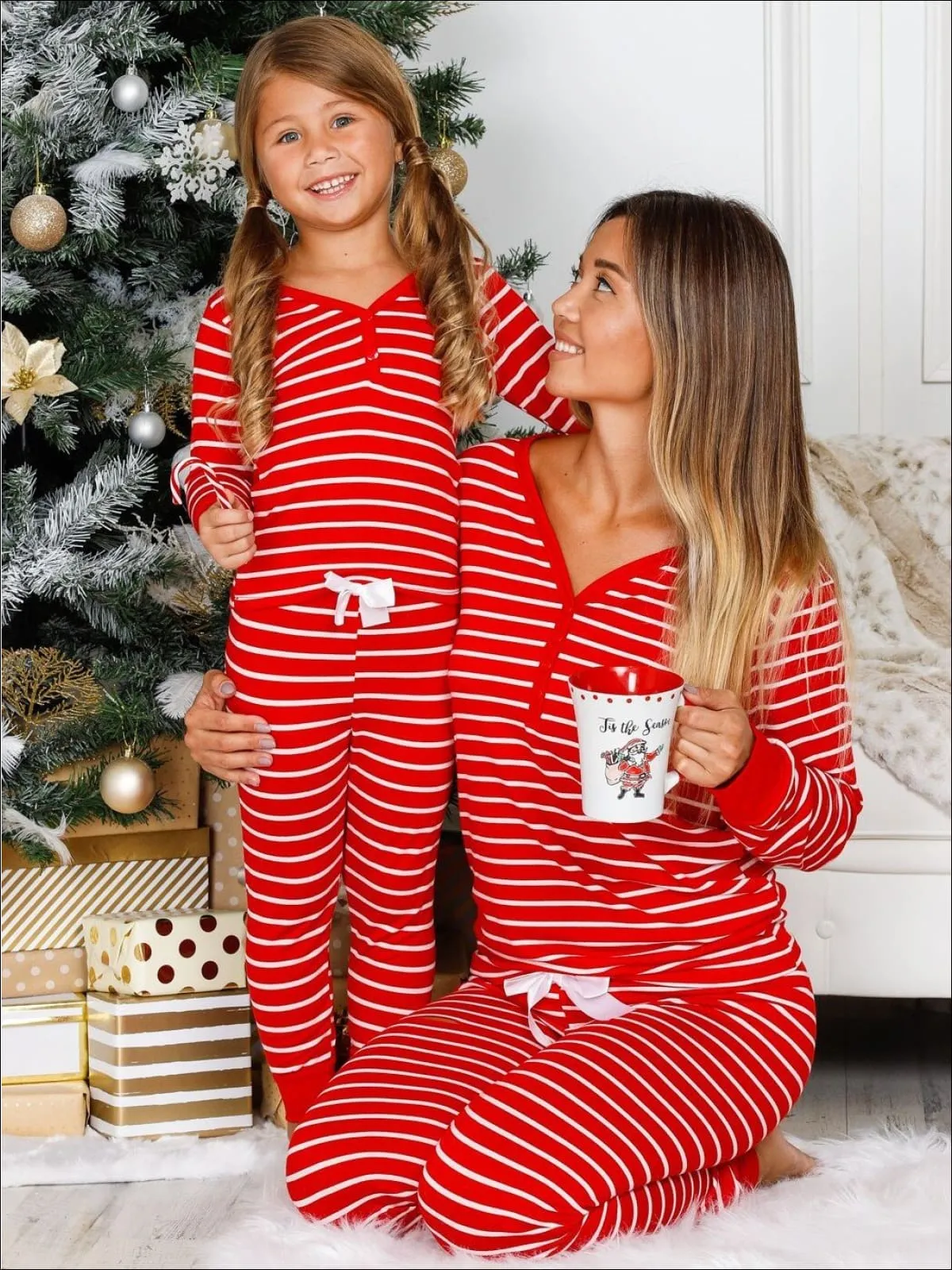 Mommy And Me Long Sleeve Cuffed Holiday Pajamas