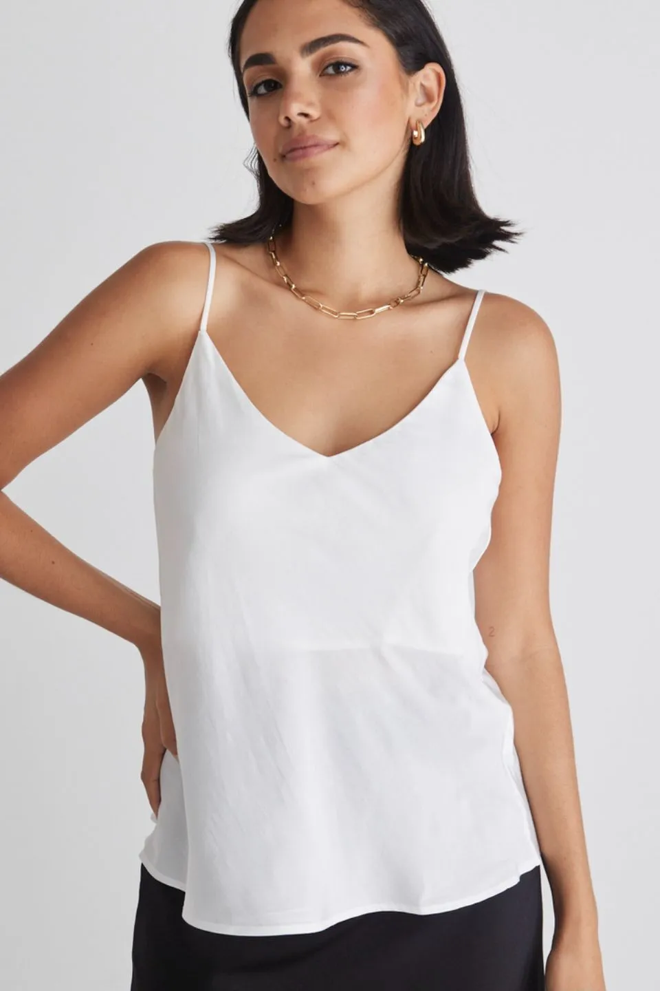 Moonlight Pearl Satin Bias V Neck Cami