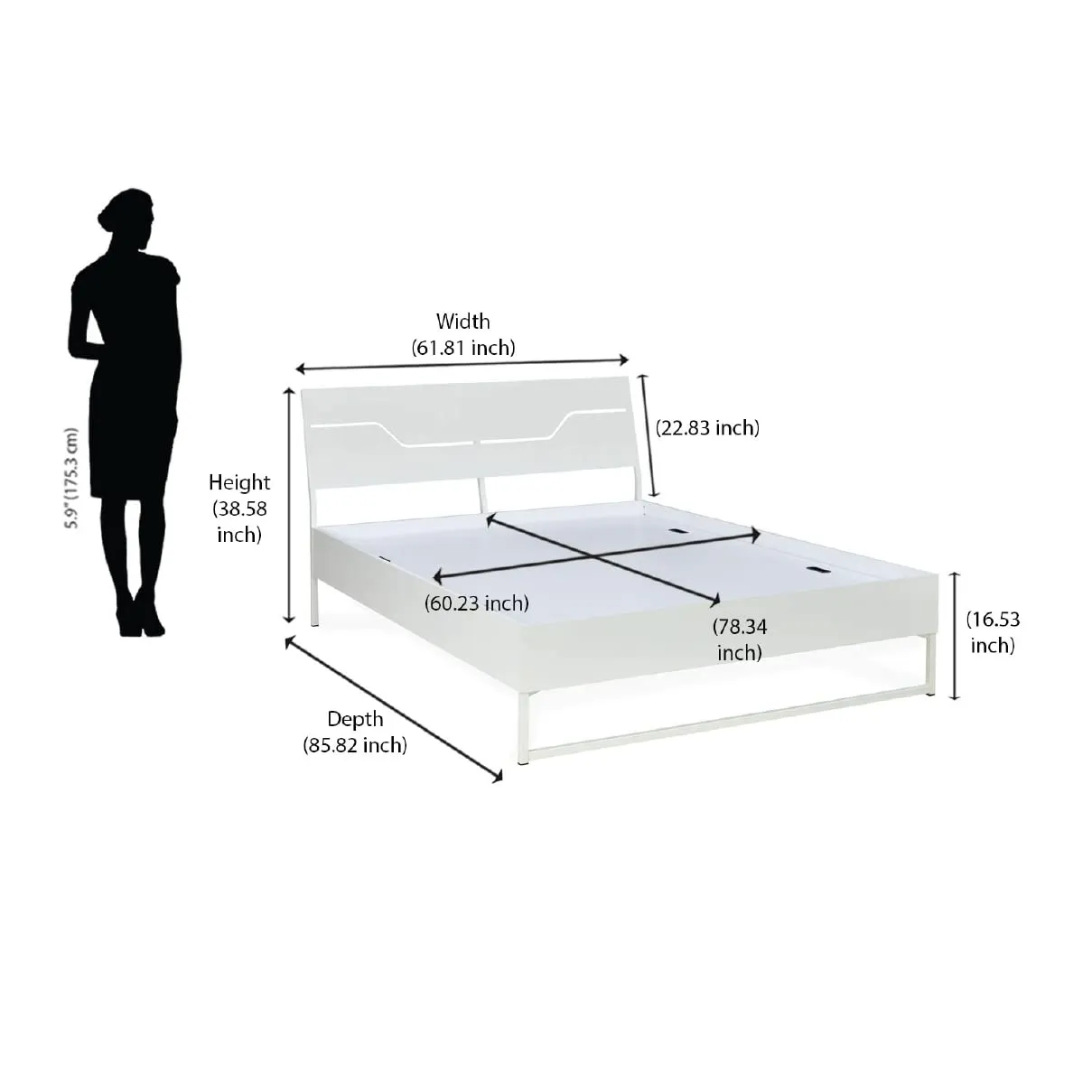 Nilkamal SLEEP Hybrid Wood and Metal Structure Grande Queen Size Bed, Lightweight and Portable (78 X 60, White)