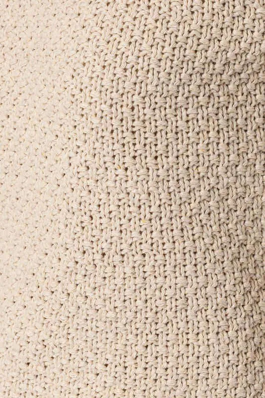 Oatmeal Beige Puff Sleeve Round Neck Texture Sweater Top