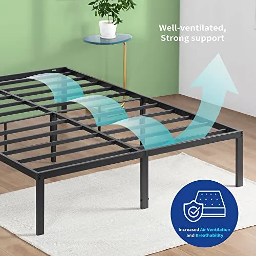 Olee Sleep 14 Inch Classic Metal Platform Bed Frame, Steel Slat Anti-Slip with Center Support, Steel Mattress Foundation, No Box Spring Needed, Black, Twin XL Size