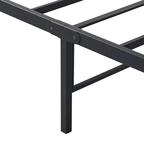 Olee Sleep 14 Inch Classic Metal Platform Bed Frame, Steel Slat Anti-Slip with Center Support, Steel Mattress Foundation, No Box Spring Needed, Black, Twin XL Size