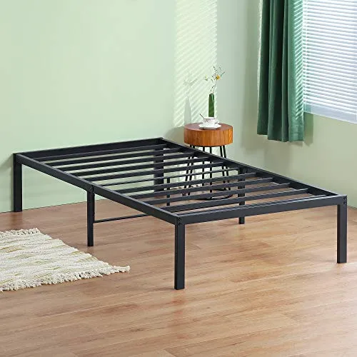 Olee Sleep 14 Inch Classic Metal Platform Bed Frame, Steel Slat Anti-Slip with Center Support, Steel Mattress Foundation, No Box Spring Needed, Black, Twin XL Size